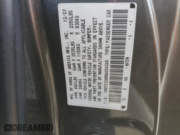 2008 Honda Accord EX-L z VIN 1HGCS22888A004245, wystawiony jako Copart lot #50554865 z przebiegiem 47 129 mil mil oraz Szkoda całkowita • Salvage title. Historia ofert i sprzedaży dostępna na DreamBid. Obrazek 15.