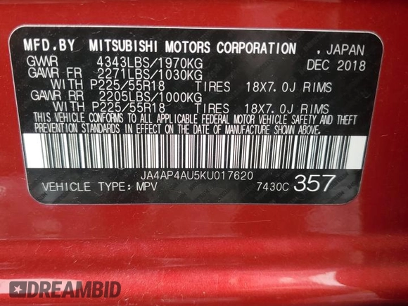 2019 Mitsubishi Outlander Sport SE 2.0 with VIN JA4AP4AU5KU017620, listed as a Copart auction lot 46312155 with 83,032 mi miles and Salvage Title. Bid and sale history available at carsss.com. Image 12.