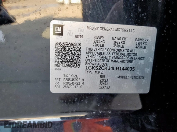 2020 GMC Yukon Denali with VIN 1GKS2CKJ4LR144035, listed as a Copart auction lot 52163455 with 67,944 mi miles and Salvage Title. Bid and sale history available at carsss.com. Image 14.