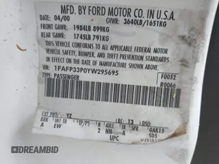 2000 Ford Focus LX с VIN 1FAFP33P0YW295695, выставлен на аукционе IAAI как лот 42467784 с пробегом 159 822 миль миль и . История ставок и продаж доступна на DreamBid. Изображение 9.