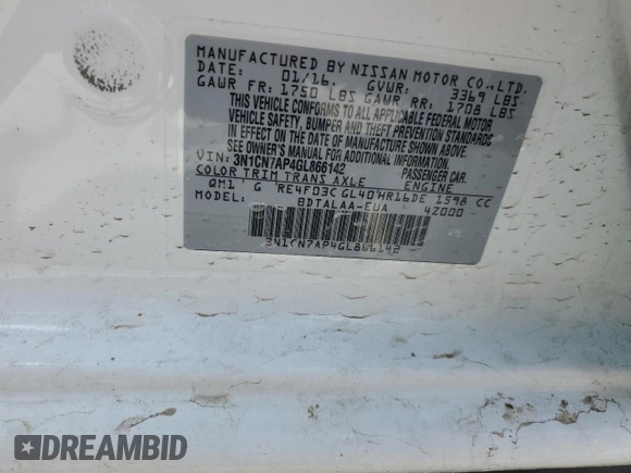 2016 Nissan Versa SV z VIN 3N1CN7AP4GL866142, wystawiony jako Copart lot #53696395 z przebiegiem 66 776 mil mil oraz Szkoda całkowita • Salvage title. Historia ofert i sprzedaży dostępna na DreamBid. Obrazek 12.
