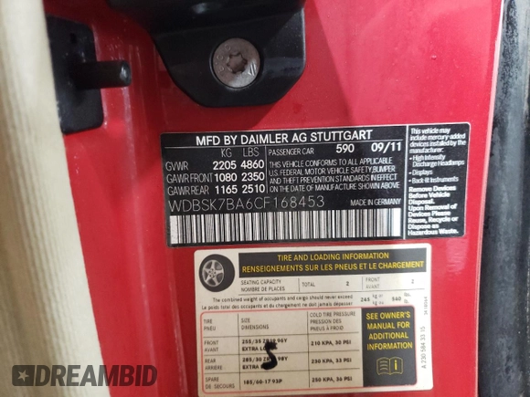 2012 Mercedes-Benz SL 550 z VIN WDBSK7BA6CF168453, wystawiony jako Copart lot #88857925 z przebiegiem 62 163 mil mil oraz Szkoda całkowita • Salvage title. Historia ofert i sprzedaży dostępna na DreamBid. Obrazek 13.
