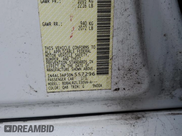 2013 Nissan Altima S with VIN 1N4AL3AP3DN557296, listed as a Copart auction lot 87920365 with Not Provided miles and Clean Title. Bid and sale history available at carsss.com. Image 12.