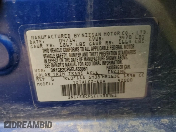 2014 Nissan Note S Plus with VIN 3N1CE2CP5EL433961, listed as a Copart auction lot 48376894 with 95,143 mi miles and Salvage Title. Bid and sale history available at DreamBid. Image 15.