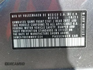 2021 Volkswagen Jetta S z VIN 3VWC57BU3MM091224, wystawiony jako Copart lot #59106445 z przebiegiem 32 234 mil mil oraz Szkoda całkowita • Salvage title. Historia ofert i sprzedaży dostępna na DreamBid. Obrazek 12.