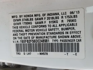 2013 Honda Civic Sdn LX with VIN 19XFB2F56DE248981, listed as a Copart auction lot 51170165 with 117,689 mi miles and Salvage Title. Bid and sale history available at carsss.com. Image 12.