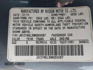 2011 Infiniti G37 x with VIN JN1CV6EL5BM260087, listed as a IAAI auction lot 41931303 with 178,937 mi miles and . Bid and sale history available at DreamBid. Image 9.