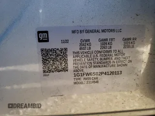 2023 Chevrolet Bolt EV 1LT with VIN 1G1FW6S02P4120113, listed as a Copart auction lot 43098093 with 795 mi miles. Bid and sale history available at carsss.com. Image 13.