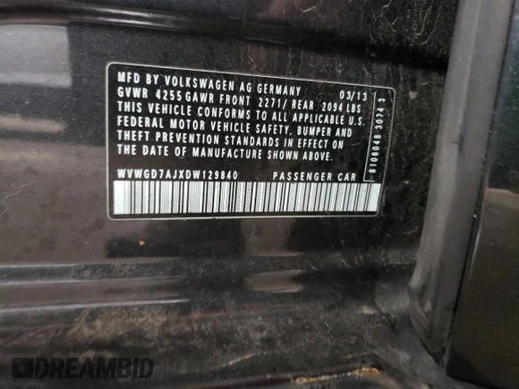 2013 Volkswagen GTI с VIN WVWGD7AJXDW129840, выставлен на аукционе Copart как лот 52946845 с пробегом 118 520 миль миль и Списание • Salvage title. История ставок и продаж доступна на DreamBid. Изображение 12.