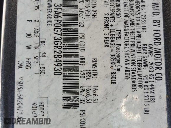 2016 Ford Fusion S z VIN 3FA6P0G73GR284930, wystawiony jako Copart lot #55420775 z przebiegiem 134 382 mil mil oraz Szkoda całkowita • Salvage title. Historia ofert i sprzedaży dostępna na DreamBid. Obrazek 12.