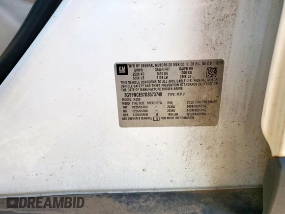 2016 Cadillac SRX Performance Collection with VIN 3GYFNCE37GS573748, listed as a Copart auction lot 66300135 with 136,619 mi miles and Salvage title. Bid and sale history available at DreamBid. Image 12.