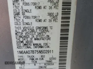 2005 Nissan Titan LE with VIN 1N6AA07B75N502911, listed as a Copart auction lot 47319305 with 208,218 mi miles and Clean Title. Bid and sale history available at carsss.com. Image 13.