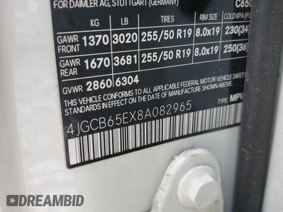 2008 Mercedes-Benz R 3.5L with VIN 4JGCB65EX8A082965, listed as a Copart auction lot 53811395 with 124,483 mi miles and Salvage title. Bid and sale history available at DreamBid. Image 13.