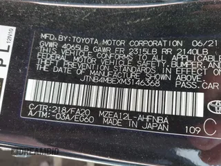 2021 Toyota Corolla Hatchback SE with VIN JTNB4MBEXM3146368, listed as a IAAI auction lot 41832466 with 97,617 mi miles. Bid and sale history available at carsss.com. Image 9.
