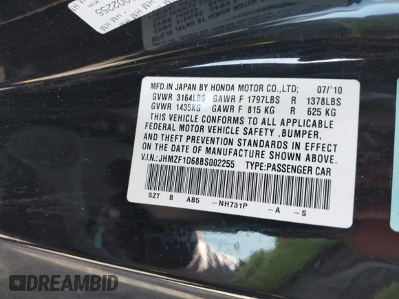 2011 Honda CR-Z EX z VIN JHMZF1D68BS002255, wystawiony jako IAAI lot #42218672 z przebiegiem 136 553 mil mil oraz . Historia ofert i sprzedaży dostępna na DreamBid. Obrazek 9.