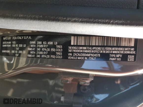 2021 Jeep Renegade 80th Anniversary with VIN ZACNJDBB4MPN24578, listed as a Copart auction lot 45059845 with 16,498 mi miles and Salvage title. Bid and sale history available at DreamBid. Image 12.