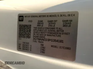 2023 GMC Sierra 1500 with VIN 3GTNHAED3PG354181, listed as a Copart auction lot 67468104 with 7,313 mi miles and Salvage Title. Bid and sale history available at DreamBid. Image 12.