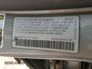 2004 Volkswagen Passat GL z VIN WVWMD63B14E114877, wystawiony jako Copart lot #45497355 z przebiegiem 161 554 mil mil oraz Szkoda całkowita • Salvage title. Historia ofert i sprzedaży dostępna na DreamBid. Obrazek 12.