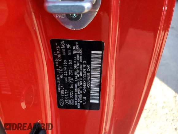 2013 Hyundai Genesis Coupe R-Spec with VIN KMHHU6KJ0DU091913, listed as a Copart auction lot 44828205 with 112,542 mi miles and Salvage title. Bid and sale history available at DreamBid. Image 13.