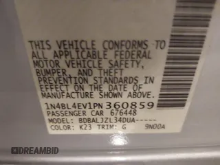 2023 Nissan Altima SL with VIN 1N4BL4EV1PN360859, listed as a IAAI auction lot 41320788 with 40,383 mi miles and . Bid and sale history available at DreamBid. Image 9.