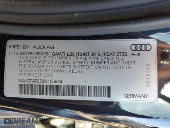 2016 Audi A6 2.0T Premium Plus with VIN WAUGFAFC7GN105844, listed as a Copart auction lot 41867563 with 75,002 mi miles. Bid and sale history available at carsss.com. Image 12.