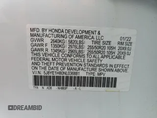2022 Acura MDX w/Advance Package with VIN 5J8YE1H80NL036881, listed as a Copart auction lot 45519633 with 11,953 mi miles. Bid and sale history available at carsss.com. Image 13.