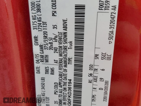 2015 Ford F-150 XLT z VIN 1FTEW1EG0FKD36194, wystawiony jako Copart lot #43824195 z przebiegiem 176 718 mil mil oraz Szkoda całkowita • Salvage title. Historia ofert i sprzedaży dostępna na DreamBid. Obrazek 12.