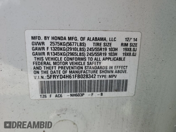 2015 Acura MDX Technology z VIN 5FRYD4H61FB028342, wystawiony jako Copart lot #46256965 z przebiegiem 130 080 mil mil oraz Szkoda całkowita • Salvage title. Historia ofert i sprzedaży dostępna na DreamBid. Obrazek 15.