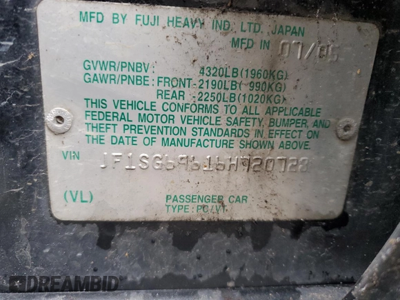2006 Subaru Forester XT Limited with VIN JF1SG69616H720728, listed as a Copart auction lot 48603795 with Not provided miles and Salvage title. Bid and sale history available at DreamBid. Image 14.