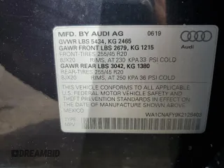 2019 Audi Q5 Prestige z VIN WA1CNAFY9K2128403, wystawiony jako Copart lot #58505195 z przebiegiem 97 257 mil mil oraz Szkoda całkowita • Salvage title. Historia ofert i sprzedaży dostępna na DreamBid. Obrazek 13.