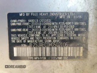 2017 Subaru Forester Premium with VIN JF2SJAEC0HG502106, listed as a Copart auction lot 46153715 with 184,274 mi miles and Salvage Title. Bid and sale history available at carsss.com. Image 14.