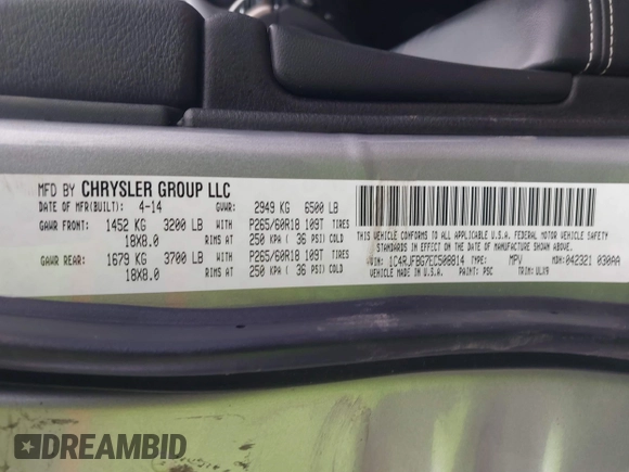 2014 Jeep Grand Cherokee Limited with VIN 1C4RJFBG7EC508814, listed as a IAAI auction lot 41118508 with 160,787 mi miles and . Bid and sale history available at DreamBid. Image 9.
