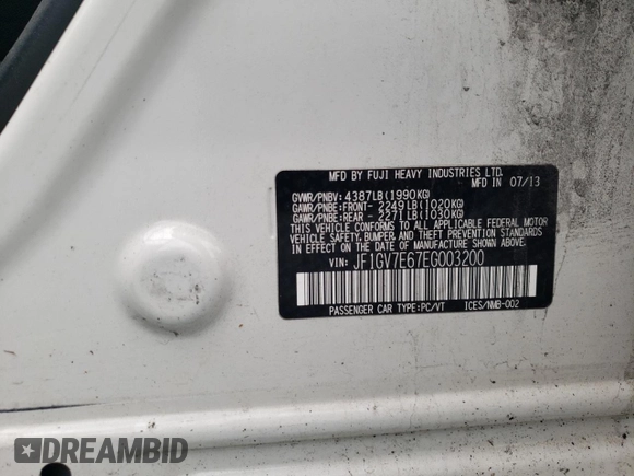 2014 Subaru WRX WRX with VIN JF1GV7E67EG003200, listed as a Copart auction lot 57159925 with 114,816 mi miles and Clean title. Bid and sale history available at DreamBid. Image 13.
