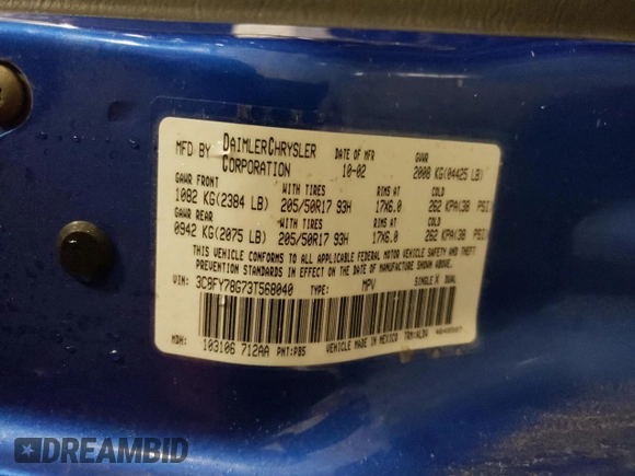 2003 Chrysler PT Cruiser GT with VIN 3C8FY78G73T568040, listed as a Copart auction lot 46612835 with 58,056 mi miles and Salvage title. Bid and sale history available at DreamBid. Image 14.