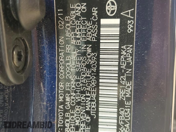 2011 Toyota Corolla L with VIN JTDBU4EE9B9140393, listed as a Copart auction lot 51088335 with 87,078 mi miles and Salvage Title. Bid and sale history available at carsss.com. Image 15.