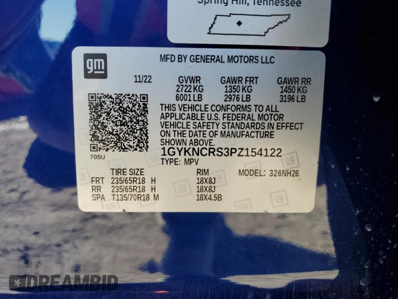 2023 Cadillac XT5 FWD Premium Luxury with VIN 1GYKNCRS3PZ154122, listed as a Copart auction lot 43063675 with 52,279 mi miles and Salvage Title. Bid and sale history available at carsss.com. Image 14.