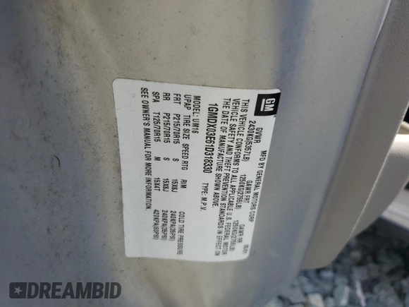 2001 Pontiac Montana with VIN 1GMDX03E61D318330, listed as a Copart auction lot 52063885 with 98,926 mi miles and Salvage Title. Bid and sale history available at DreamBid. Image 13.