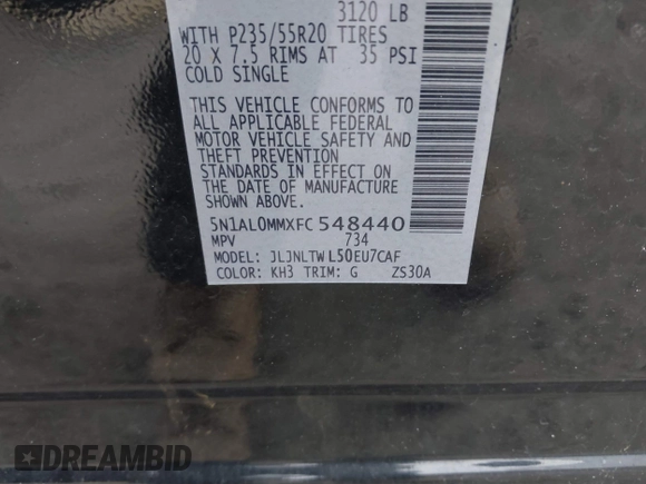 2015 Infiniti QX60 with VIN 5N1AL0MMXFC548440, listed as a IAAI auction lot 39273773 with 203,797 mi miles and . Bid and sale history available at DreamBid. Image 9.