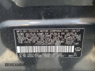 2008 Lexus IS 250 with VIN JTHCK262085016627, listed as a Copart auction lot 65396385 with 198,310 mi miles and Clean title. Bid and sale history available at DreamBid. Image 12.