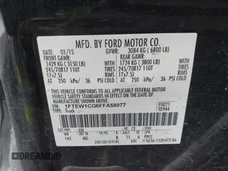 2015 Ford F-150 XL with VIN 1FTEW1CG6FFA58977, listed as a IAAI auction lot 41986637 with 137,823 mi miles. Bid and sale history available at carsss.com. Image 9.