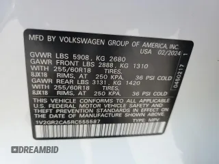 2024 Volkswagen Atlas Peak Edition SEL with VIN 1V2GR2CA5RC555587, listed as a Copart auction lot 79691804 with 5,318 mi miles and Salvage title. Bid and sale history available at DreamBid. Image 13.