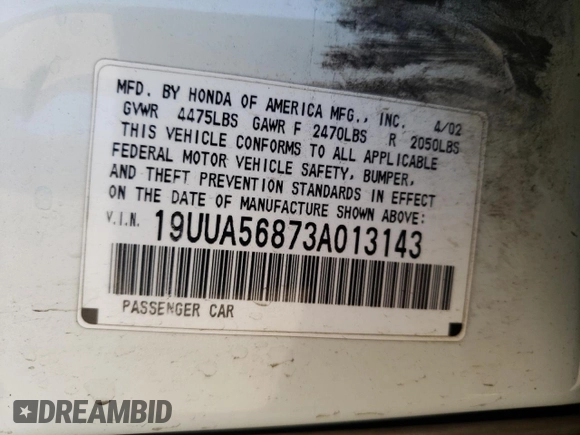 2003 Acura TL Type S with VIN 19UUA56873A013143, listed as a Copart auction lot 72776774 with 173,702 mi miles and Salvage Title. Bid and sale history available at carsss.com. Image 12.