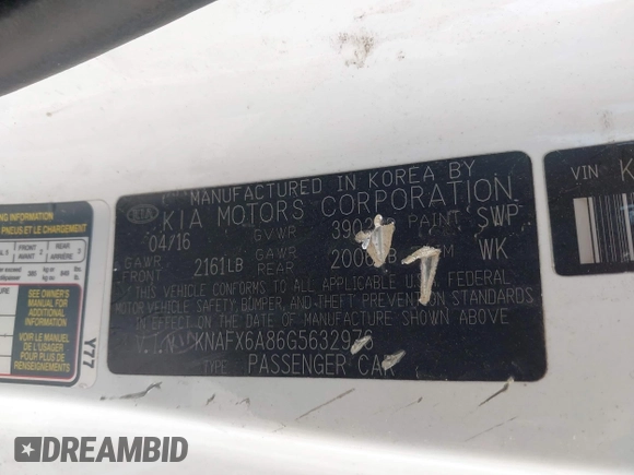 2016 Kia Forte EX with VIN KNAFX6A86G5632976, listed as a IAAI auction lot 41915868 with 116,799 mi miles and . Bid and sale history available at DreamBid. Image 9.