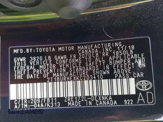2019 Toyota Corolla L z VIN 2T1BURHEXKC203410, wystawiony jako IAAI lot #41898798 z przebiegiem 26 311 mil mil oraz . Historia ofert i sprzedaży dostępna na DreamBid. Obrazek 9.