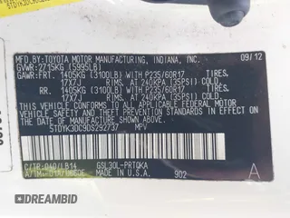 2013 Toyota Sienna XLE AAS with VIN 5TDYK3DC9DS292737, listed as a IAAI auction lot 42160582 with 200,321 mi miles and . Bid and sale history available at DreamBid. Image 9.