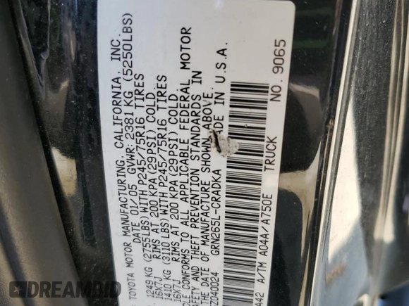 2005 Toyota Tacoma PreRunner z VIN 5TETU62N85Z040024, wystawiony jako Copart lot #57858105 z przebiegiem 199 515 mil mil oraz Czysty tytuł • Clean title. Historia ofert i sprzedaży dostępna na DreamBid. Obrazek 12.