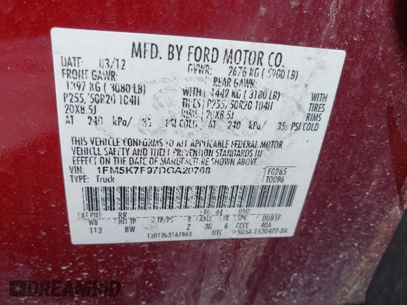 2013 Ford Explorer Limited z VIN 1FM5K7F97DGA20768, wystawiony jako IAAI lot #42034839 z przebiegiem 217 133 mil mil oraz . Historia ofert i sprzedaży dostępna na DreamBid. Obrazek 9.