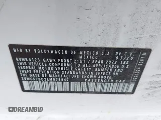 2020 Volkswagen Jetta S z VIN 3VWC57BU2LM078947, wystawiony jako IAAI lot #42181277 z przebiegiem 28 292 mil mil oraz . Historia ofert i sprzedaży dostępna na DreamBid. Obrazek 9.