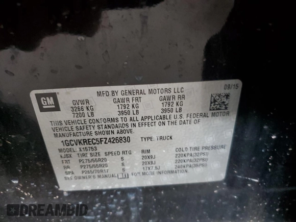 2015 Chevrolet Silverado 1500 LT with VIN 1GCVKREC5FZ426830, listed as a Copart auction lot 55342855 with 155,193 mi miles and Salvage Title. Bid and sale history available at carsss.com. Image 12.