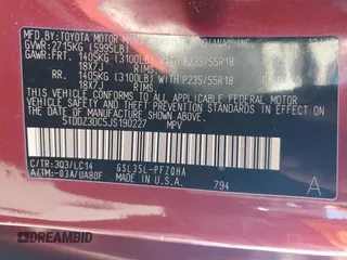 2018 Toyota Sienna XLE with VIN 5TDDZ3DC5JS190227, listed as a Copart auction lot 88759005 with 102,442 mi miles and Salvage Title. Bid and sale history available at carsss.com. Image 13.